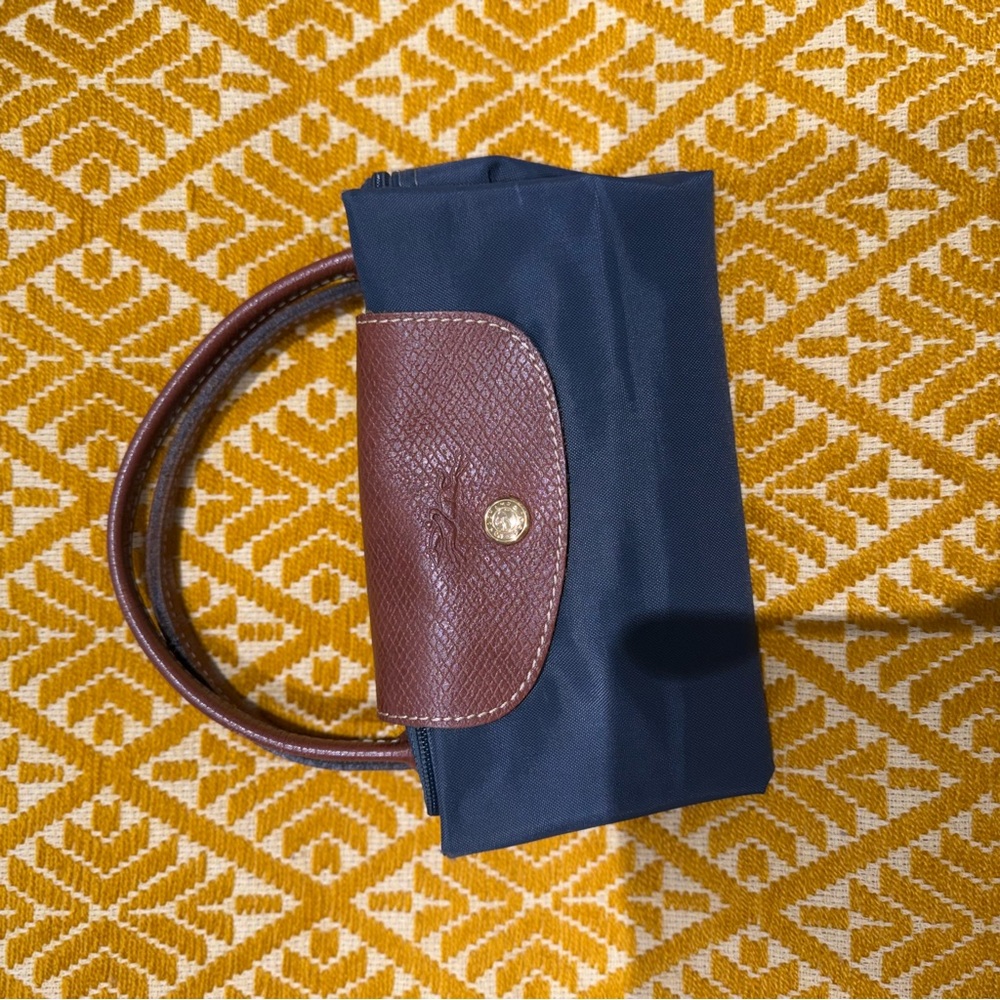 Longchamp Le Pliage Small Top Handle Handbag; Navy/Gold